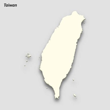 3d isometric map of Taiwan isolated with shadow. Paper card style vector illustration