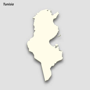 3d isometric map of Tunisia isolated with shadow. Paper card style vector illustration