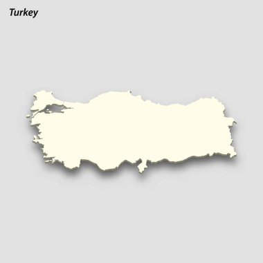 3d isometric map of Turkey isolated with shadow. Paper card style vector illustration