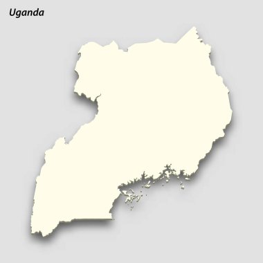 3d isometric map of Uganda isolated with shadow. Paper card style vector illustration