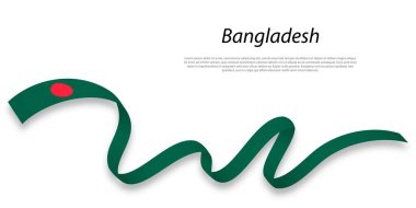 Bangladeş bayrağıyla kurdele ya da bayrak sallamak. Bağımsızlık Günü poster tasarımı için şablon