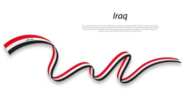 Waving ribbon or banner with flag ofIraq. Template for independence day poster design
