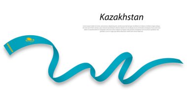 Waving ribbon or banner with flag of Kazakhstan . Template for independence day poster design
