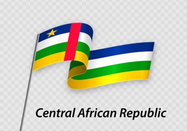 Waving flag of Central African Republic on flagpole. Template for independence day design