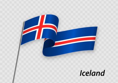 Waving flag of Iceland on flagpole. Template for independence day design