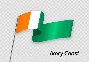 Waving flag of Ivory Coast on flagpole. Template for independence day design