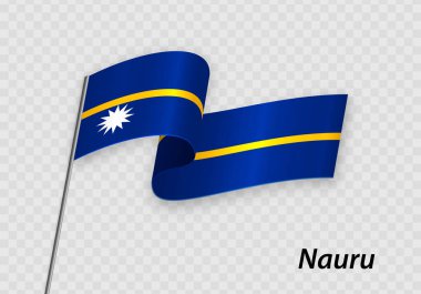 Waving flag of Nauru on flagpole. Template for independence day design