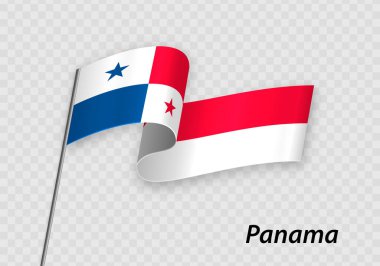 Waving flag of Panama on flagpole. Template for independence day design