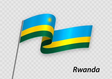 Waving flag of Rwanda on flagpole. Template for independence day design