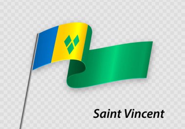 Waving flag of Saint Vincent on flagpole. Template for independence day design