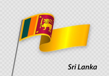 Waving flag of Sri Lanka on flagpole. Template for independence day design