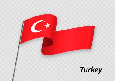 Waving flag of Turkey on flagpole. Template for independence day design