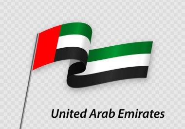 Waving flag of United Arab Emirates on flagpole. Template for independence day design