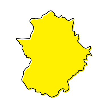 Simple outline map of Extremadura is a region of Spain. Stylized minimal line design