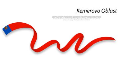 Waving ribbon or stripe with flag of Kemerovo Oblast is a region of