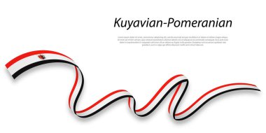 Waving ribbon or stripe with flag of Kuyavian-Pomeranian is a region of