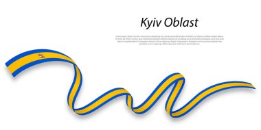 Waving ribbon or stripe with flag of Kyiv Oblast is a region of Ukraine