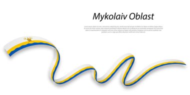 Waving ribbon or stripe with flag of Mykolaiv Oblast is a region of Ukraine