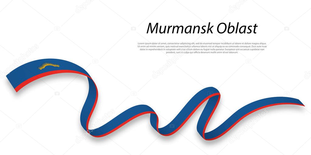 Waving ribbon or stripe with flag of Murmansk Oblast is a region of