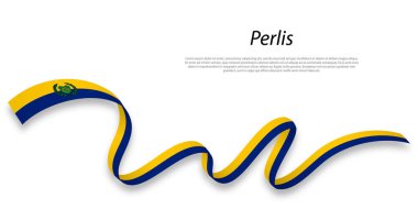 Waving ribbon or stripe with flag of Perlis is a state of Malaysia