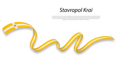 Waving ribbon or stripe with flag of Stavropol Krai is a region of