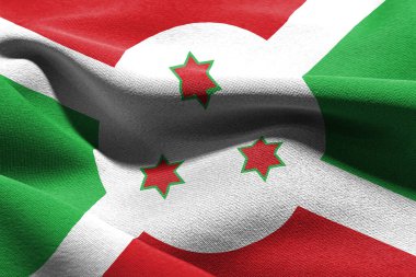 Burundi 'nin 3D illüstrasyon yakın çekim bayrağı. Rüzgâr bayraklarında sallanan tekstil arka planı