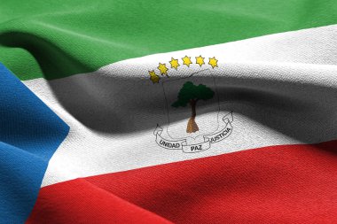 Ekvator Ginesi 'nin 3 boyutlu yakın çekim bayrağı. Rüzgâr bayraklarında sallanan tekstil arka planı