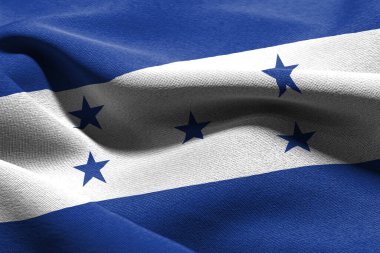 Honduras 'ın 3 boyutlu yakın çekim bayrağı. Rüzgâr bayraklarında sallanan tekstil arka planı