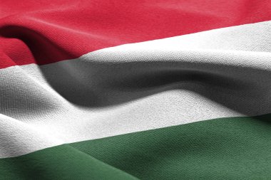 3D illustration closeup flag of Hungary. Waving on the wind flag textile background