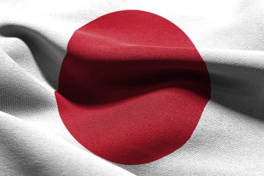 3D illustration closeup flag of Japan. Waving on the wind flag textile background