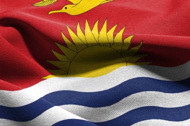 3D illustration closeup flag of Kiribati. Waving on the wind flag textile background
