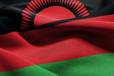 3D illustration closeup flag of Malawi. Waving on the wind flag textile background