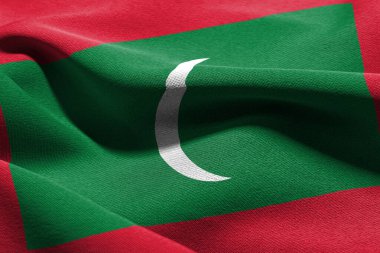 3D illustration closeup flag of Maldives. Waving on the wind flag textile background