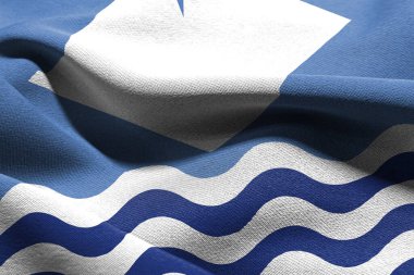 3D illustration flag of Isle of Wight is a region of England. Waving on the wind flag textile background