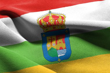 La Rioja İspanya 'nın 3D illüstrasyon bayrağıdır. Rüzgâr bayraklarında sallanan tekstil arka planı