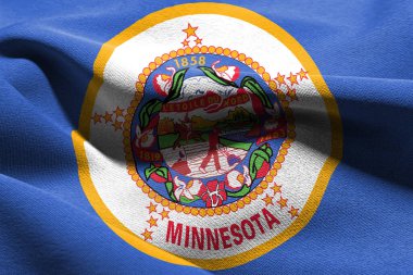 3D illustration flag of Minnesota is a state of United States. Waving on the wind flag textile background