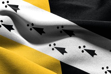 3D illustration flag of Norfolk is a region of England. Waving on the wind flag textile background