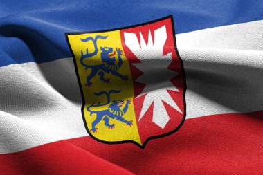 Holstein-Holstein eyâletinin 3D illüstrasyon bayrağı Almanya 'nın kuzeyinde yer almaktadır. Rüzgâr bayraklarında sallanan tekstil arka planı