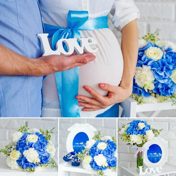 White and blue pregnancy collage — Stock Photo, Image