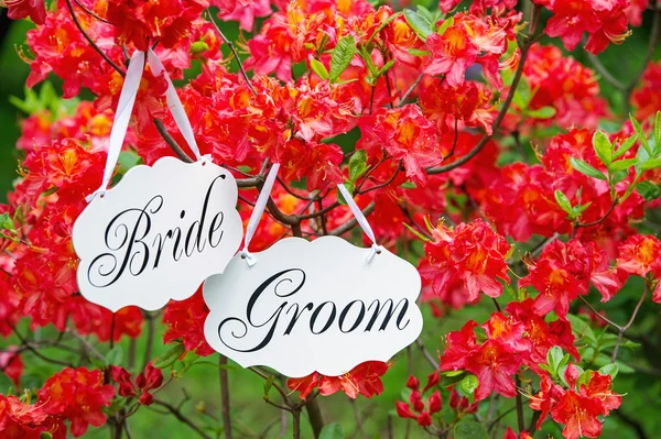 Sinalização de casamento e flor de primavera — Fotografia de Stock