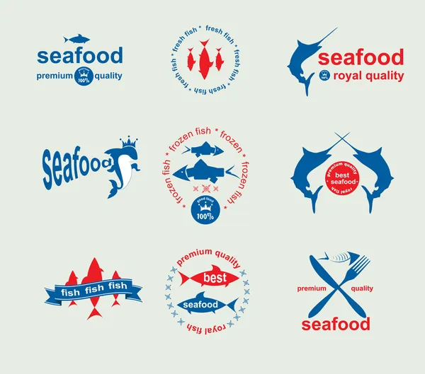 Set di etichette di frutti di mare vintage e moderni per ristorante e seaf — Vettoriale Stock