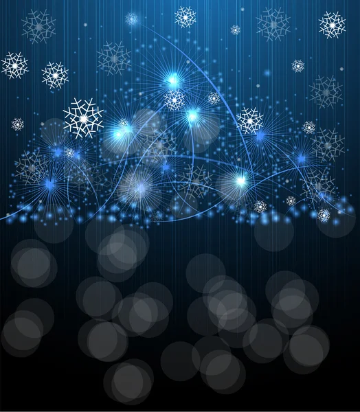 Kerstmis blauwe salute ster en Nieuwjaar nacht achtergrond — Stockvector