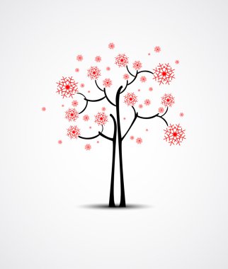 neşeli Noel ağacı ile kar taneleri ve mutlu yeni yıl backgrou