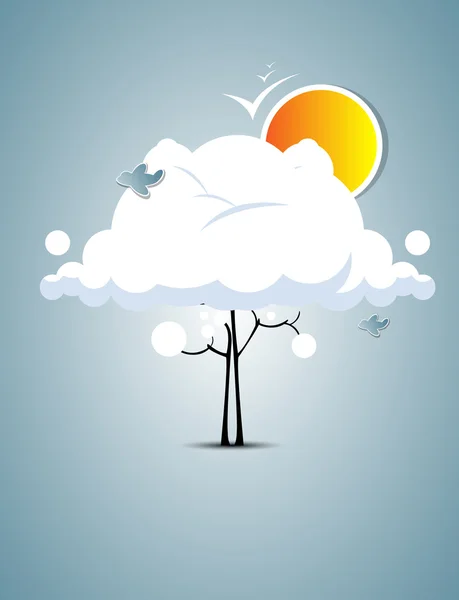 La corona nublada del árbol con el sol — Vector de stock