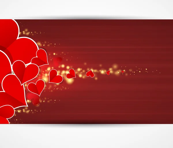 Fondo de amor feliz con corazones tarjeta de San Valentín banner — Vector de stock