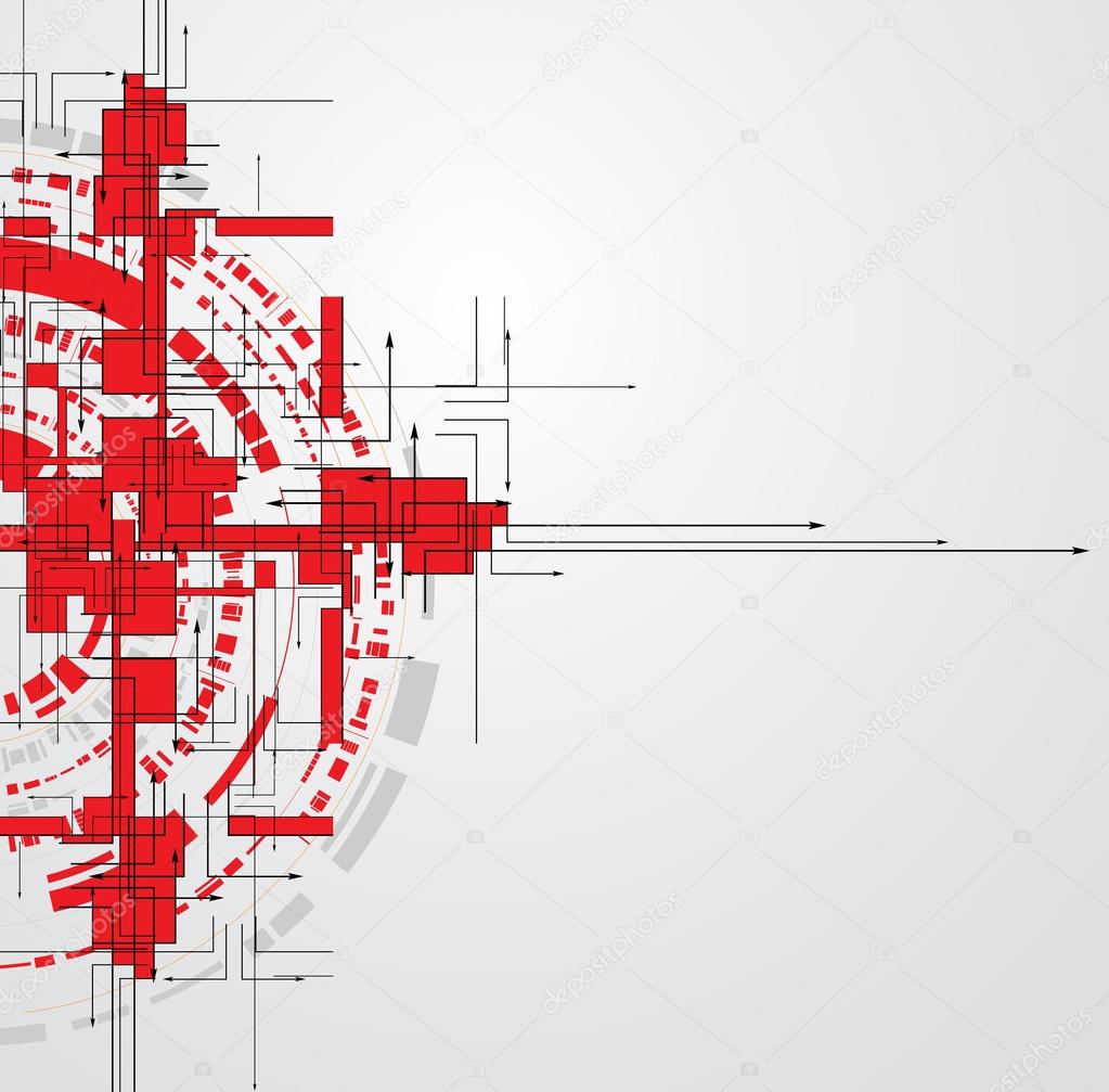 Abstract red rounded Technology circuit background vector illust