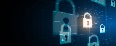 İş geçmişi için internet dijital siber güvenlik teknolojisi kavramı. Yaban domuzunu kilitle.