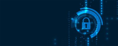 Siber güvenlik ve bilgi ya da ağ koruması. İş ve internet projesi için gelecekteki siber teknoloji web hizmetleri