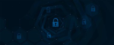 Siber güvenlik ve bilgi ya da ağ koruması. İş ve internet projesi için gelecekteki siber teknoloji web hizmetleri