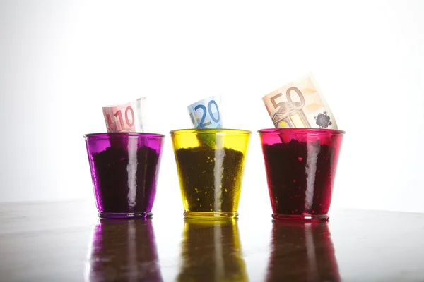 Three euro bills planted — Stock Photo, Image